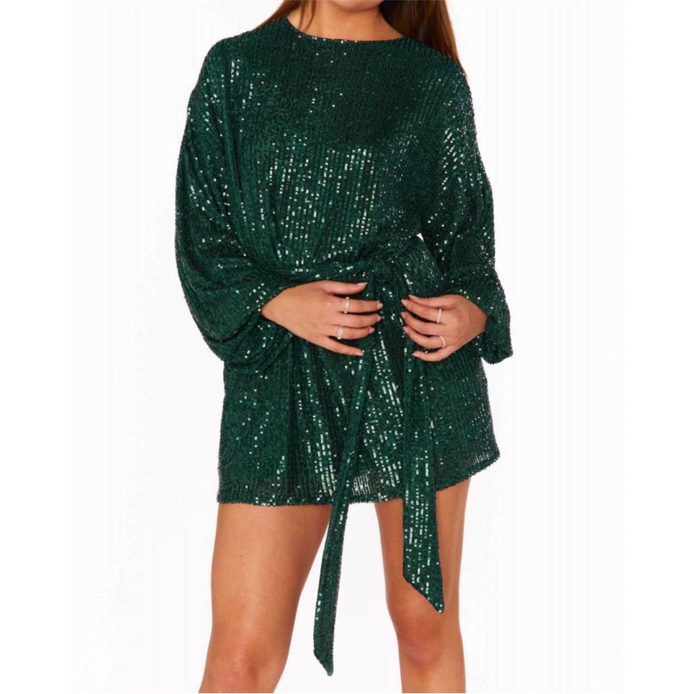 Show Me Your Mumu Sure Thing Mini Dress in Hunter Sequin size Large